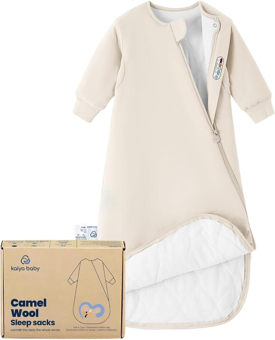 kaiya baby Unisex Sleeping Bag for Babies and Toddlers 2.5 Tog Sleep Sack, Long Sleeve Sleep Sack, Wearable Blanket Baby (0-6M, Cream)