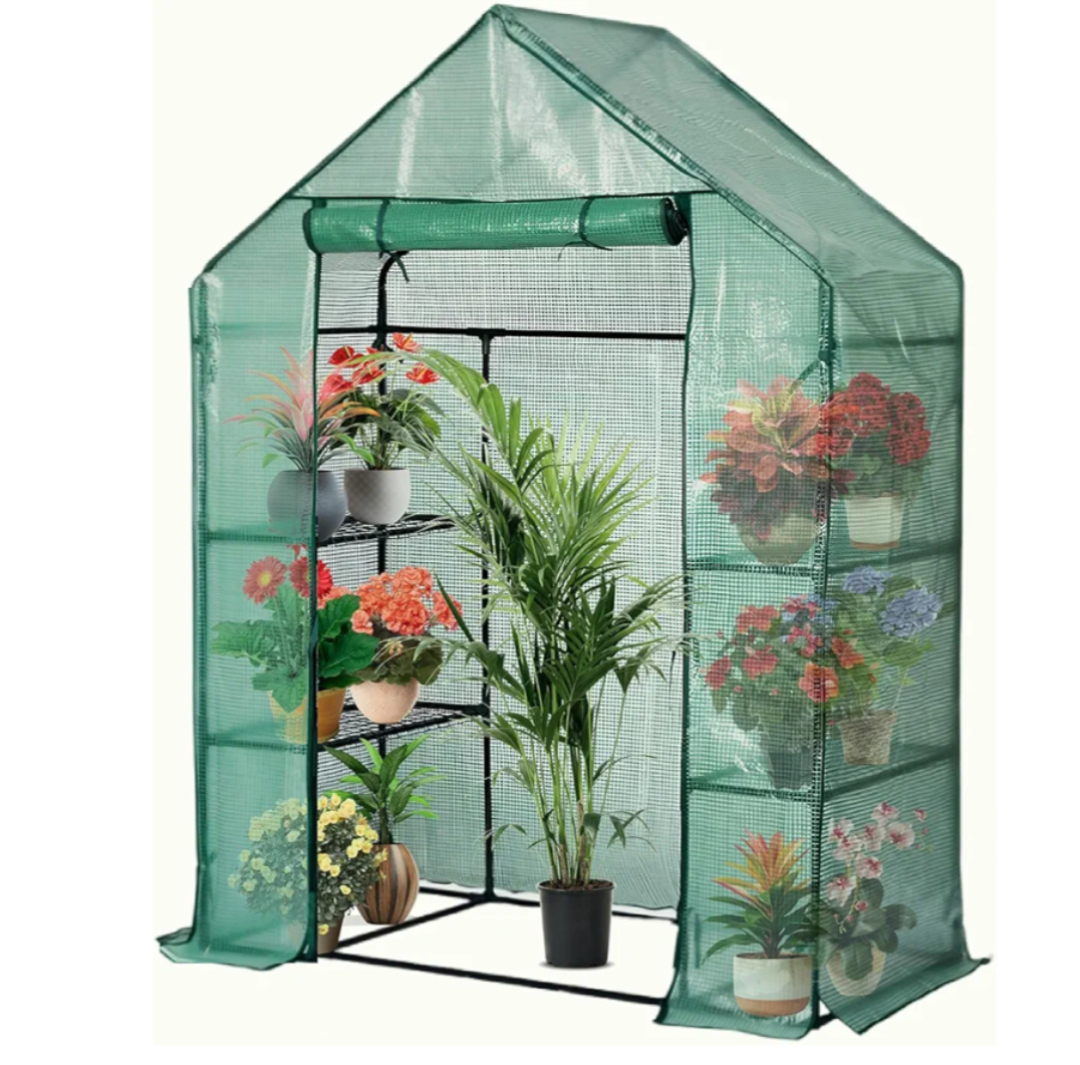 Portable Greenhouse for Outdoors | Walk in Greenhouses Heavy Duty with Durable PE Plant Cover with 3 Tiers of 12 Shelves | Gardening Plant House with Roll-up Zipper Door - 57*57*77 Inches
