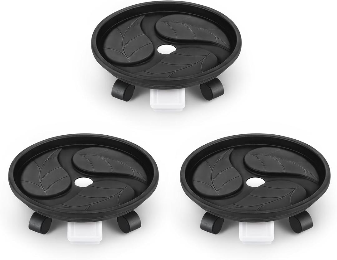 Looca Plant Caddy with Wheels and Drainage Tray, 13Rolling Plant Stand Flower Pot Mover, Planter Caddies Round Plant Dolly for Heavy Duty Planter, 3 Pack, Bearing 120 lbs (Black)