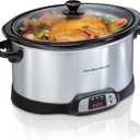 Hamilton Beach 8 Quart Programmable Slow Cooker with Three Temperature Settings, Dishwasher Safe Crock and Lid, Silver (33480)