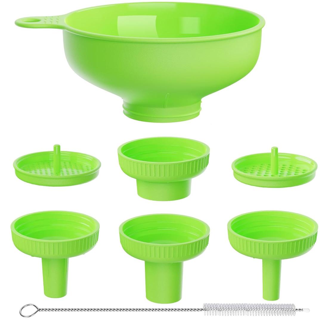 Wide Mouth Kitchen Funnel, Food Grade Plastic Cooking Canning Funnel with 4 Sizes Spouts for Filling Wide and Regular Mason Jars, Spray Dropper Oil Bottle Jug Spices Shampoo Sauce