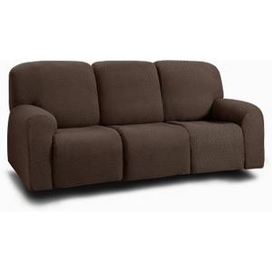 ULTICOR Jacquard 8-Pieces Recliner Sofa Covers Stretch Reclining Couch Covers for 3 Cushion Reclining Sofa Slipcovers Thick Soft Washable (Style 3) (Chocolate)