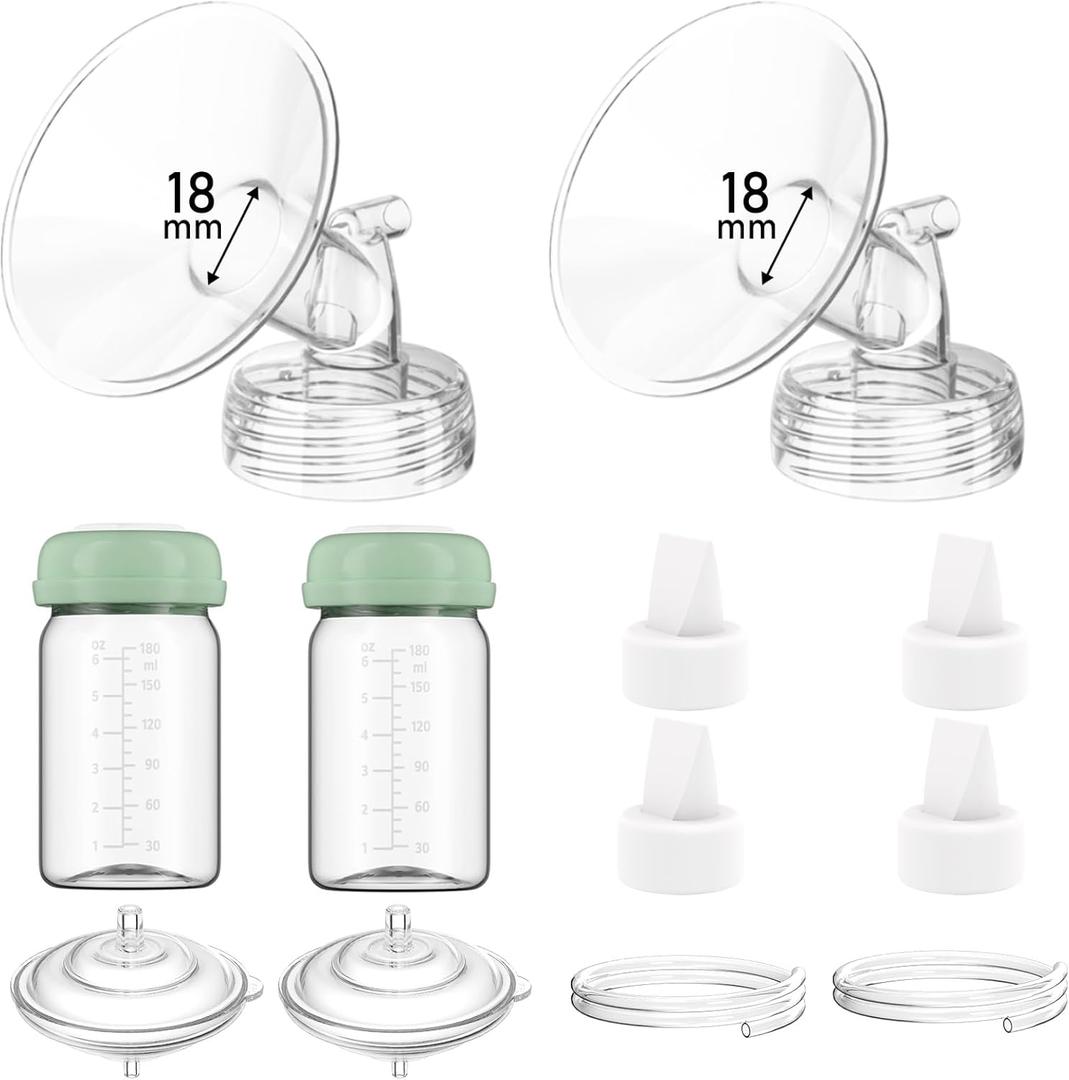 Breast Pump Parts Compatible with Spectra S1/S2/9 Plus/Synergy Gold, Full Set Replacement Parts for Spectra Include 18mm Flange, Duckbill Valve, Backflow Protector, Tubing, Bottle, Not Original Parts