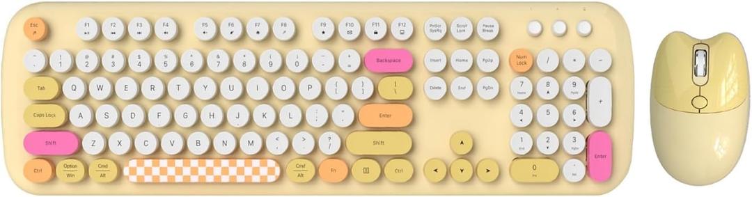 SaharaCase - Wireless Keyboard & Mouse Combo with Silent Click | Colorful 104 Keys Full Keyboard | USB & Type-C Adapter (Yellow)