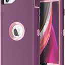 for iPhone SE 2022/2020 Case Built-in Screen Protector Shockproof Dust/Drop Proof 3 in 1 Full Body Rugged Heavy Duty Cover for Apple iPhone SE 3rd/2nd Gen 4.7, Purple/Pink