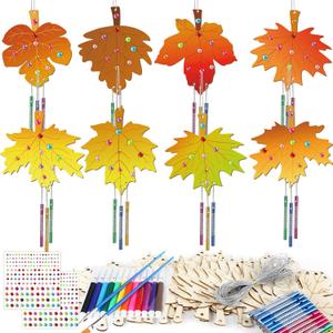 gisgfim 16 Pack Fall Wind Chime Kits for Kids Make Your Own Maple Leaves Wind Chime Wooden DIY Arts and Crafts for Thanksgiving Autumn Party School Classroom Decorations Supplies Birthday Favor