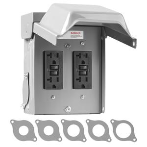 Outdoor Electrical Outlet Box, Dual 20 AMP WRTR GFCI Outlets with Power Indicator Light, Weatherproof Receptacle Box with All Metal 3R Enclosure, Lockable Outlet Cover for Outdoor Power, ETL Listed