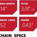 KAKEI 14 Inch Chainsaw Chain 3/8" LP Pitch .043" Gauge 52 Drive Links Fits EGO CS1400/1401, Makita XCU03, Worx WG384, Kobalt, Ryobi - 49162749, R52 (3 Chains) - Semi Chisel