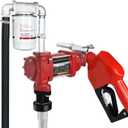 12V DC 12GPM Fuel Transfer Pump with Automatic Nozzle & Hose Kit for Gasoline Diesel Red with Particulate Filter