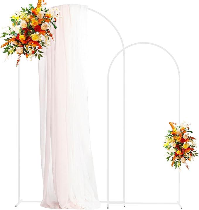 Putros Metal Arch Backdrop Stand White Wedding Backdrop Stand Set of 2 (7.2FT,6FT) Square Arch Frame for Birthday Party Graduation Ceremony Decoration White