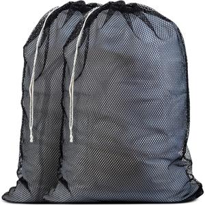 Mesh XL Laundry Bags - Pack of 2 - Large 24" x 36" - Durable, Machine Washable with Secure Drawstring Closure - Perfect for College Dorms, Laundromats, Apartments (Black)