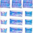 CRASPIRE 12Pcs Holographic Makeup Bag Travel Cosmetic Pouch Organizer 4 Style Clear Transparent Iridescent Wallets PVC Laser Coin Purse Organizer Hologram Handbag for Money Earphones Women