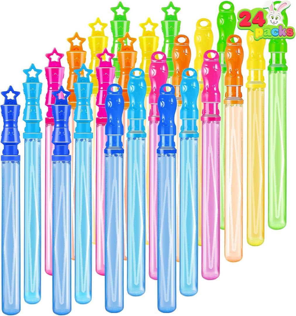 JOYIN 24 Pack 14.25 Bubble Wands Assortment, 6 Colors Giant Bubble Wands Party Favors Kids Summer Toys Outdoor Play Toys Games Christmas Birthday Party