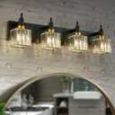 Gold Black Crystal Bathroom Lighting Fixtures, 4 Light Brass Modern Crystal Bathroom Vanity Lights Over Mirror Brass Bath Light