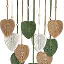 15.7x36 Inch Macrame Wall Hanging Nursery Decor Leaves Woven Tapestry Feather Handmade Yarn Tassels Boho Wall Decor for Bedroom Living Room Apartment Home Backdrop (Green)