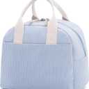 Insulated Cloud Blue Lunch Bag for Women, Stylish Corduroy Tote with Aluminum Lining, Large Capacity Reusable Cooler for Work, Travel, Beach or Picnic, Cloud Blue Water-Resistant Lunch Box