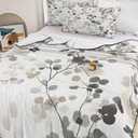 Quilt King Set, Gray Brown Botanical Watercolor Summer Bedding Sets Lightweight Bedspread Coverlet Set, Retro Country Floral Leaves 3 Pieces Comforter Bedding Set(1 Quilt, 2 Pillow Shams)