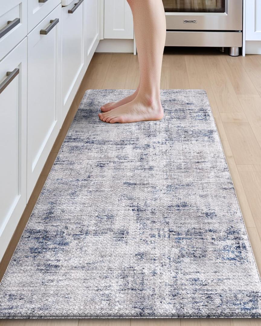 DEXI Kitchen Mats Cushioned Anti Fatigue, 23x59 Floor Padded Runner Rug Non Slip, Waterproof Standing Comfort Memory Foam for Front Sink Laundry, Blue