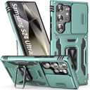 Heavy Duty Case for S24Ultra with Camera Cover,Alpine Green | Rotated Ring Kickstand, Dual-Layer, Shockproof, Military-Grade Protection, for Samsung Galaxy S24 Ultra