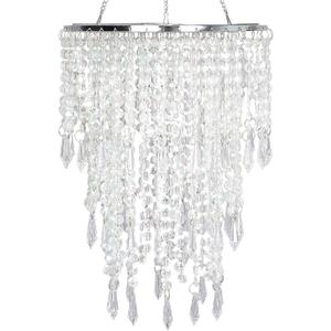 Acrylic Chandelier Shade, Ceiling Light Shade Beaded Pendant Lampshade with Crystal Beads and Chrome Frame for Bedroom, Wedding or Party Decoration, Diameter 8.7'' 3 Tiers