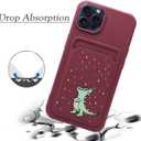 Unov Case Compatible with iPhone 15 Pro Max 5G Soft TPU Slim Protective Case with Dino Rainbow Dinosaur Dragon Card Holder Back Cover Case Wine Red