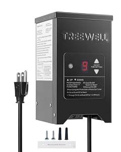 TREEWELL 150W Low Voltage Landscape Transformer, Outdoor Landscape Lighting Transformer with Photocell Sensor & Timer, 120V AC to 12V/ 15V AC, Stainless Steel Waterproof Transformer, Black, ETL Listed