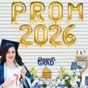 7 x Prom 2026 Balloons Banner Gold 16 inch Mylar letter Balloons Prom 2026 Sign Decoration for Graduation Party Birthday Retirement Class of 2026 Congrats Grad Party Supplies