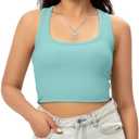 GGOV Sports Crop Tank Tops for Women Cropped Workout Tops Racerback Running Yoga Tanks Cotton Sleeveless Gym Shirts M, Blu