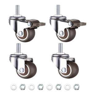 WANLIAN M6 Caster Wheels 1 Inch Threaded Stem Casters Set of 4 Heavy Duty Swivel Rolling Wheels 2 with Brakes, TPE Rubber Small Screw Caster Wheels for Furniture Cart Standing Desk Wire Shelving