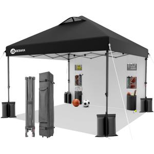 10x10 Pop Up Canopy with Sidewall, One-Person Setup - UV & Water Resistant Canopy Tent w/Wheeled Carry Bag for Beach, Patio, Camping & Events - Black