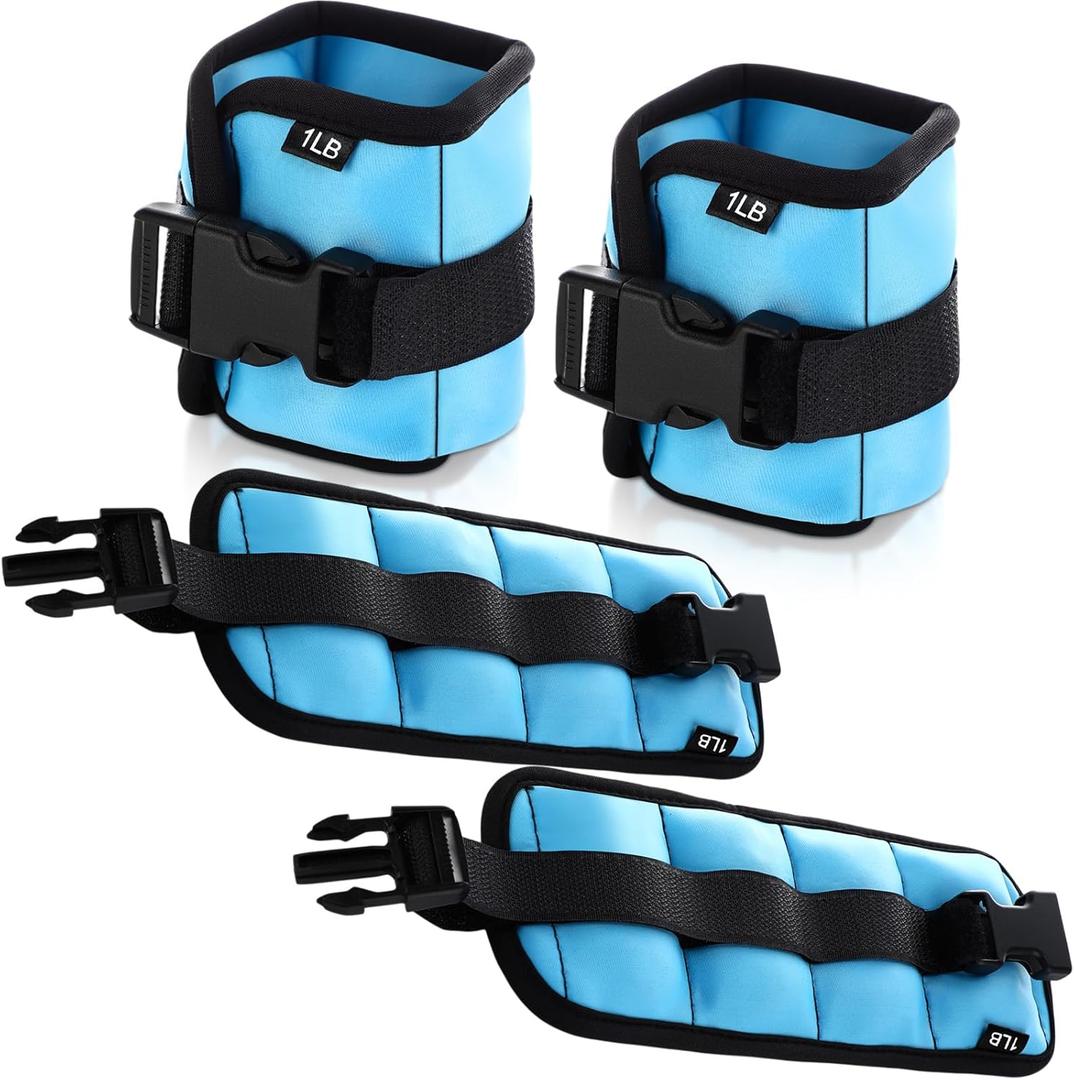 2 Pairs Ankle Wrist Weights for Land or Aquatic Exercise Aqua Cuffs Aqua Aerobics Fitness Bands for Ankle and Wrist Adjustable Weights for Swimming Pool Workout Equipment (1lb, Blue)