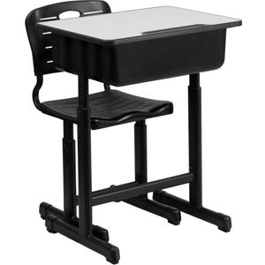 Flash Furniture Adjustable Student Desk and Chair Set for Classrooms or Remote Learning, Adjustable School Desk with Chair and Book Box, Gray/Black
