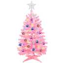 3FT Pink Christmas Tree Tinsel with 50 Warm White & Multi Color Fariy Light 3D Star 15 Ball Ornament, 12 Light Modes Timer Battery Operated Small Artificial Full Xmas Tree Table Indoor Holiday Decor