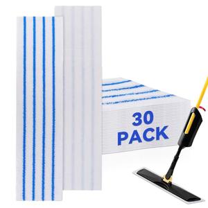 Replacement Disposable Microfiber Pad Fit for Rubbermaid Quick Connect Mop System - 30 Pack Wet & Dry Commercial Cleaning Refills with Scrubbing/Scouring Stripes Fit for Any Flat System 17 and 18 Inch