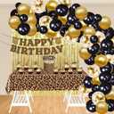 Leopard Print Party Decorations Set, Safari Theme Birthday Supplies with Balloons, Banner, Cake Topper, Tablecloth