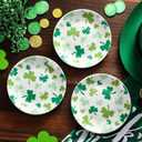 SiliFine 6 Pcs 6 Inch St. Patrick's Day Ceramic Decorative Plate Irish Shamrock Tableware Plate Leaf Clover Display Dish for St. Patrick's Celebration, Dinner Party, Wedding(White), approx. 6 inches