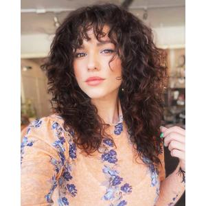 LONAI 23 Inch Brown Curly Wig with Bangs WIG006 Long Vintage Hairstyle with Curly Fringe Synthetic Wig for Women Daily Use Party-Brown
