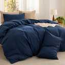 Bedsure Comforter Set Full Size - Cotton Fabric with Microfiber Inner Fill, Navy PureWoven Soft Bed Set for All Seasons, 3 Pieces, 1 Comforter (82" x 86") and 2 Pillow Cases (20" x 26")