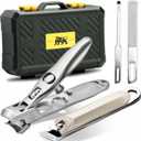 DIGNITY Nail Clippers for Men Women Seniors with Catcher and Safety Lock, Wide Jaw Opening, Thick Fingernail Toenail Clipper Set, Slanted Edge Nail Clippers, Ear Picker, Nail File, with Case, 4 Pcs Set