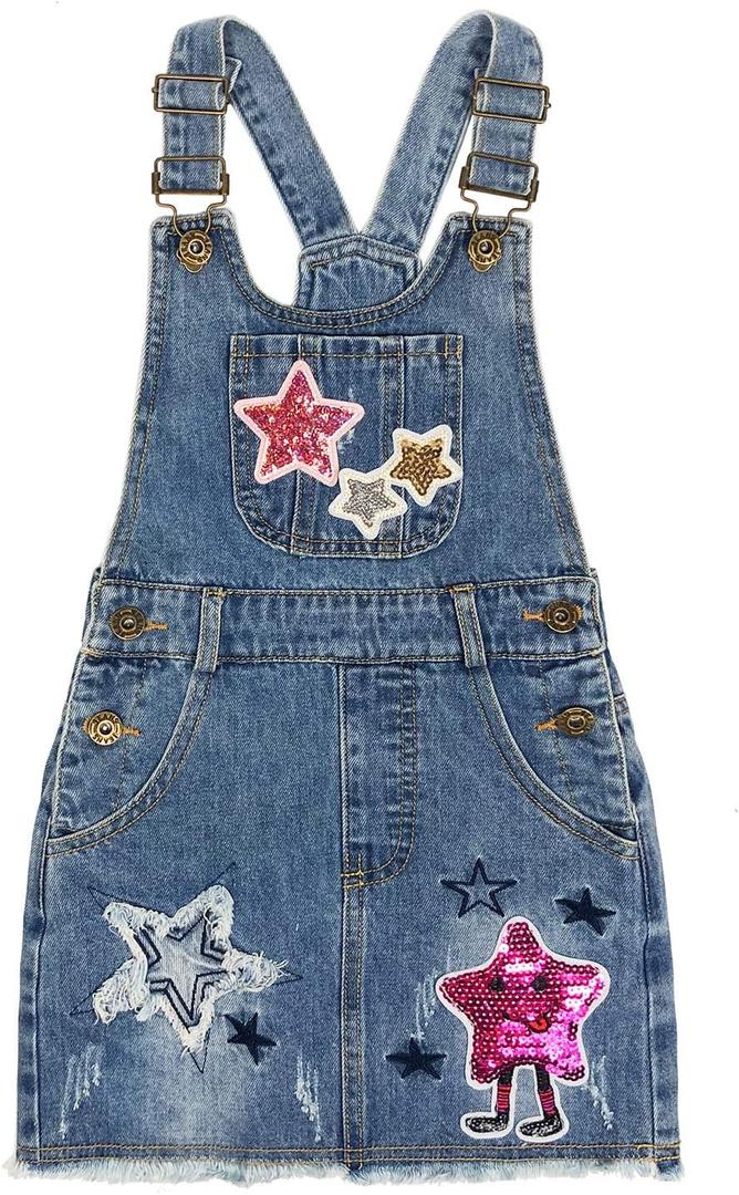 Peacolate 4-11T Little&Big Girls Jumper Dress Casual Strap Denim Overalls (10-11 Years, Star)