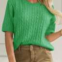 Saodimallsu Womens Cable Knit Sweater Tops Short Sleeve Crew Neck Loose Casual Summer Pullover Sweaters (Green)