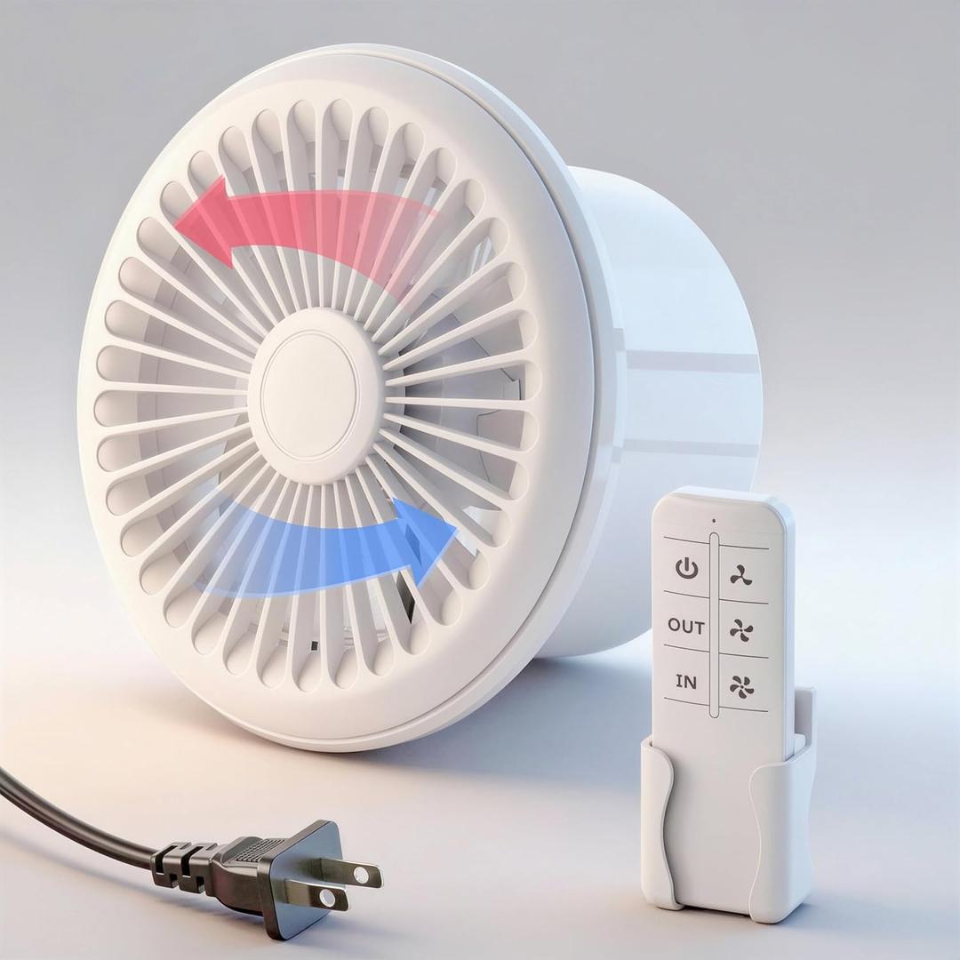 HG Power 6 Inch Reversible Bathroom Exhaust Fan with Remote Control, 3-Speed, 2-in-1 Intake & Exhaust, Low Noise Window Fan with Mesh Screen for Wall Ceiling Garage Basement Office Home, White (6" - Two Way)