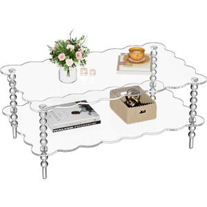 Acrylic Coffee Table, 2-Tier Living Room Table with Storage, Center Table Mid-Modern Century for Living Room, Easy to Assemble (Clear, 37.823.615.7)