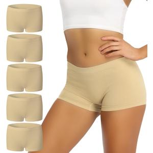 5 x Women's Boyshort Panties Seamless Soft Boy Shorts Underwear Stretch Boxer Briefs 5 Pack (Beige, XL)