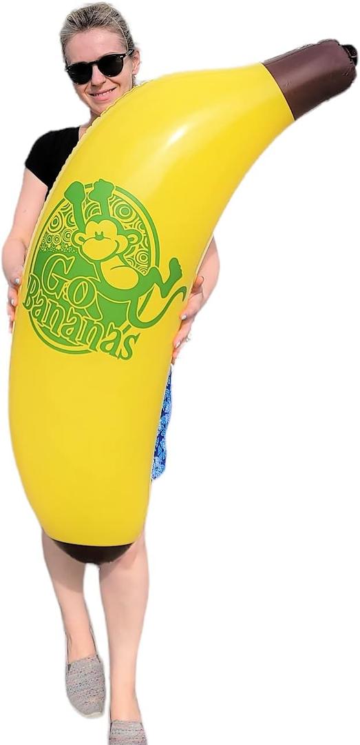 Cool Yellow Inflatable Banana (44") Vinyl. Safe Inflate Fruit. Pool Toy. Party Decoration