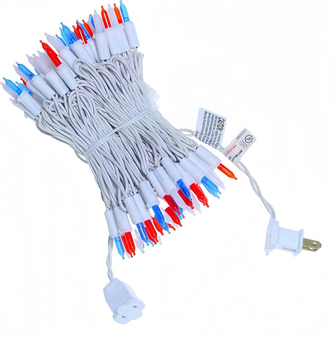 Red White and Blue Christmas Lights, UL Certified and Commercial Grade 100 LED Christmas Decorations String Lights, for Indoor and Outdoor Use.