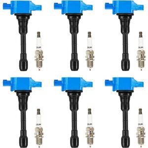 Ignition Coil Pack + Iridium Spark Plugs for Infiniti EX35 FX35 G25 G35 JX35 M35 M35H Q50 Q70 QX60 Nissan 350Z Altima Maxima Murano Pathfinder Quest, UF550 C1670, 6 Sets