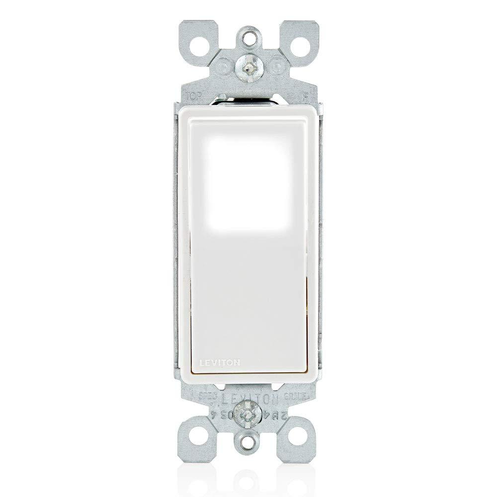 Leviton 15 Amp Decora LED Illuminated Light Wall Switch Single-Pole, L5611-2W, White