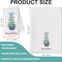 Chinoiserie Blue and White Christmas Tree Towels - Set of 2, Kitchen and Bathroom Hand Towels - Coquette Red Blue Decorations