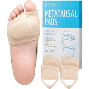 KTSAY 2 Pairs Metatarsal Pads with Gel Pad for Women and Men, Foot Pads for Ball Pain Relief, Morton's Neuroma, Metatarsalgia Support(Beige,Medium)